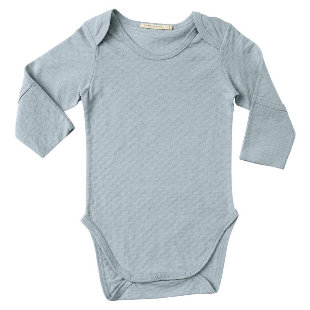 NEW TANE baby's pointelle onesie with handcovers in seafoam